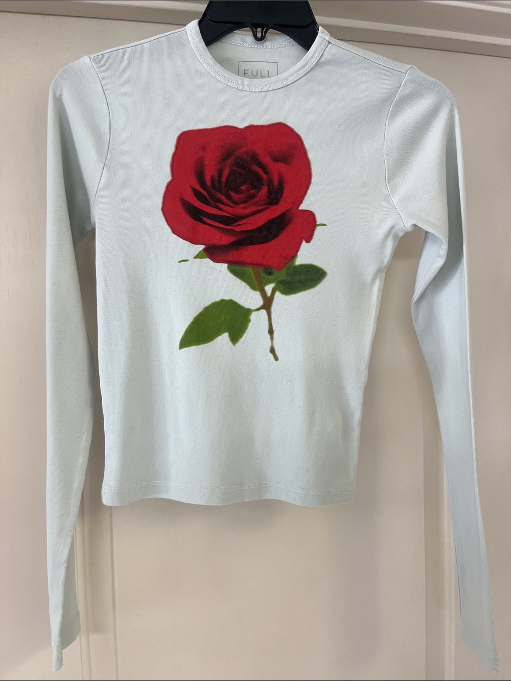 Baby Blue Long Sleeve Tee with Red Rose Graphic